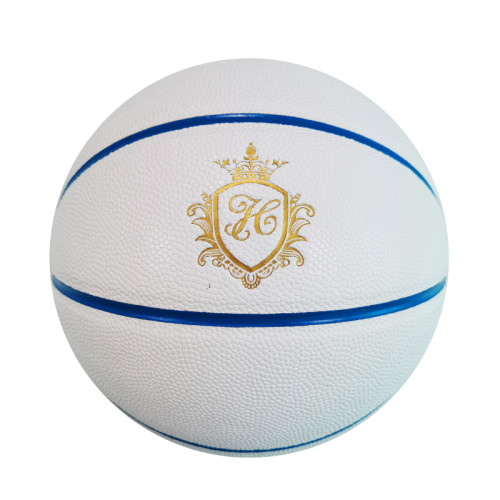 Custom Design White Basketball Blue Bladder Training Logo Pu Leather Basketball Ball